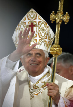 Pope Benedict XVI waving to the crowd at Yankee Stadium at the end of the Papal Mass. (Photo by Hilton Flores)