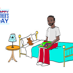 Card showing father sitting beside a child's empty bed.