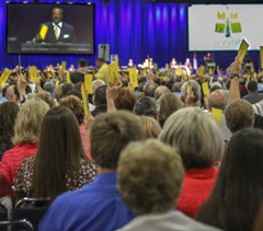More than 5,100 Southern Baptist "messengers" met in Houston for the Annual Meeting of the Southern Baptist Convention. RNS photo courtesy Van Payne / Baptist Press.
