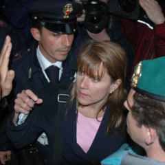 Survivors Network of those Abused by Priests (SNAP) president Barbara Blaine is asked to leave St. Peter's square by Vatican security in 2005 prior to the election of Pope Benedict XVI. RNS file photo by Rene Shaw.