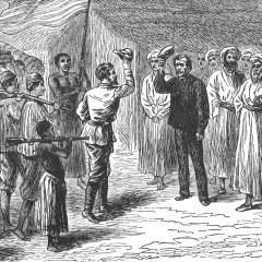 An 1876 illustration of Henry Morton Stanley meeting David Livingstone in Africa. Photo courtesy Wikimedia Commons