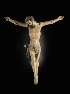 Property from a Flemish Private Collection, Netherlandish, Limburg, Mid-16th Century. Corpus Christi, polychromed wood and metal. Photo courtesy Sotheby's London
